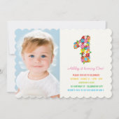 Invitation Fleurs printanières Une petite fille Premier anniv (Devant)