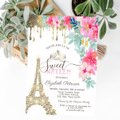 Invitation Fleurs Printemps Tour Eiffel Roulettes Or Sweet 16