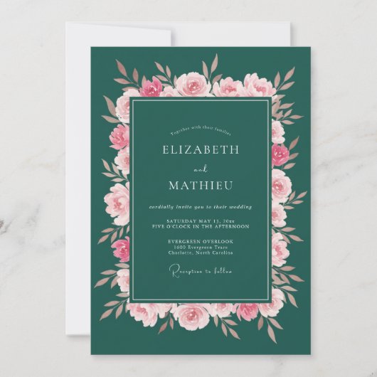 Invitation Fleurs Profondes Vertes pour Mariage (Devant)