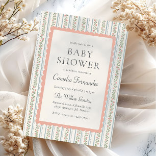 Invitation Fleurs rayées Baby Shower Vintage Rétro