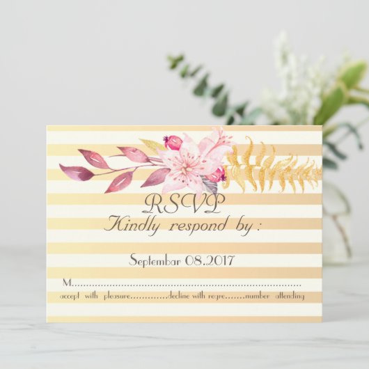 Invitation Fleurs rayées chics modernes RSVP (Debout devant)