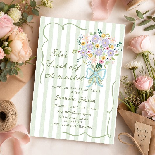 Invitation Fleurs rayées fraîches débarquées de la Shower de