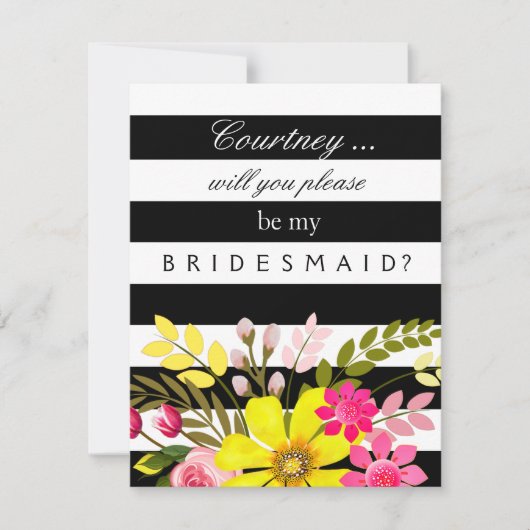 Invitation Fleurs rayées noires et blanches Demande d'aide-mé (Devant)