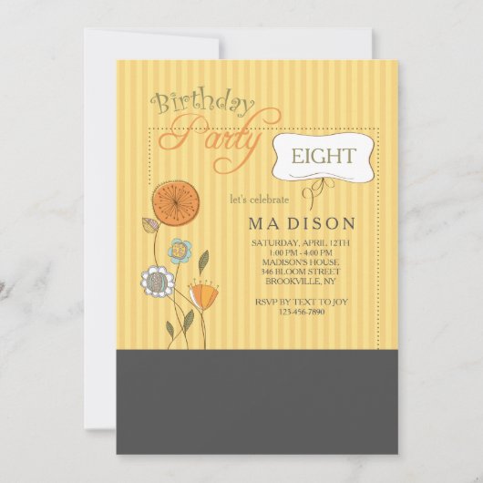 Invitation Fleurs Rayure Pin (Devant)