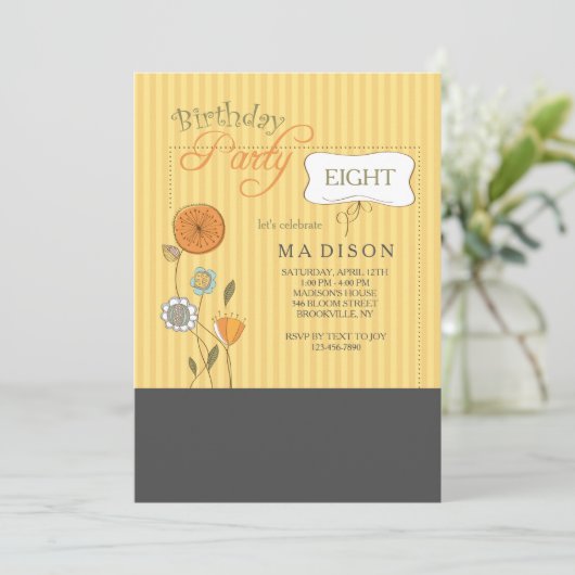 Invitation Fleurs Rayure Pin (Debout devant)