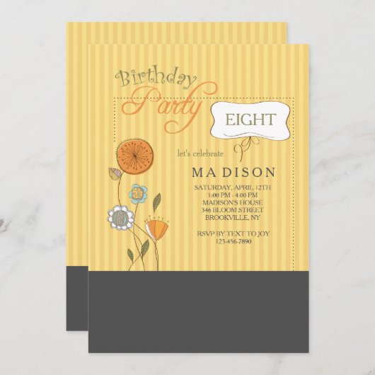 Invitation Fleurs Rayure Pin (Devant / Derrière)