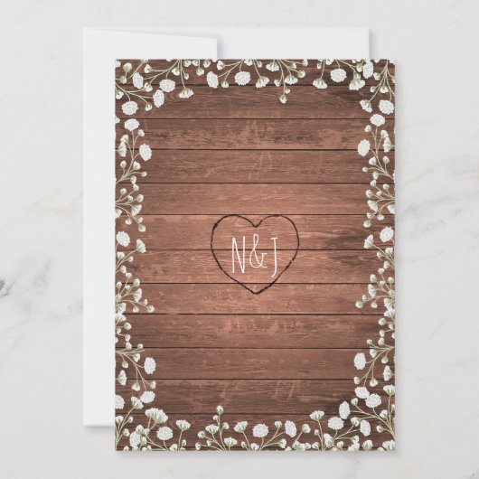 Invitation Fleurs respirantes pour bébé et bois élégant rusti (Dos)