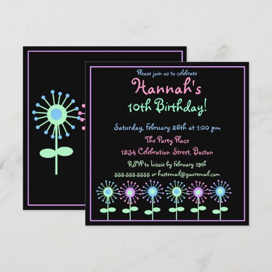 Invitation Fleurs Rétro (Devant / Derrière)