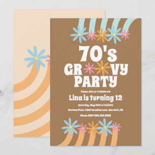 Invitation Fleurs Rétro Anniversaire Groovy Teen