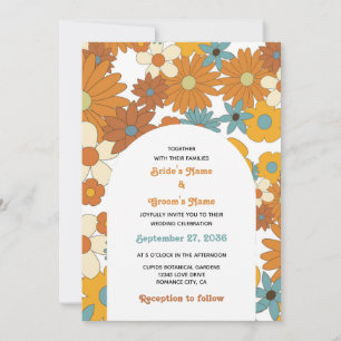 Invitation Fleurs rétro colorées 60's 70's Mariage