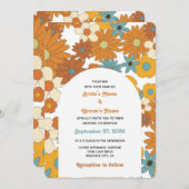 Invitation Fleurs rétro colorées 60's 70's Mariage (Devant / Derrière)