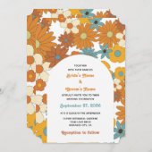Invitation Fleurs rétro colorées 60's 70's Mariage (Devant / Derrière)