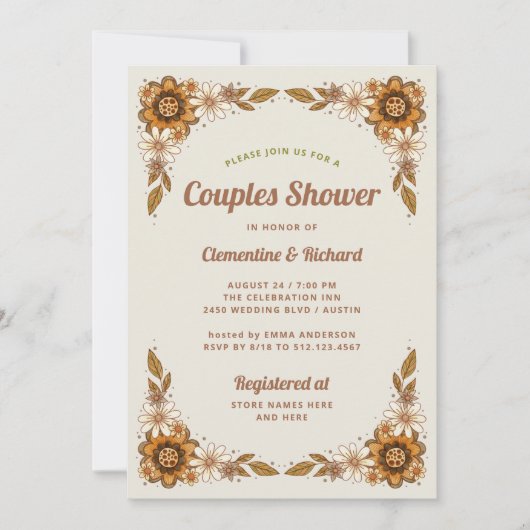 Invitation Fleurs rétro | Douche Couples (Devant)