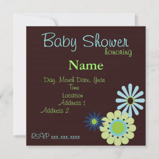 Invitation Fleurs rétro Douche pour bébé bleu et Brown