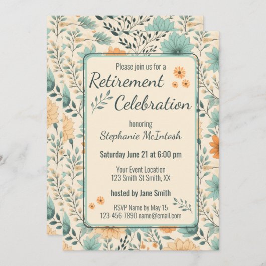 Invitation Fleurs rétro fête de la retraite (Devant / Derrière)