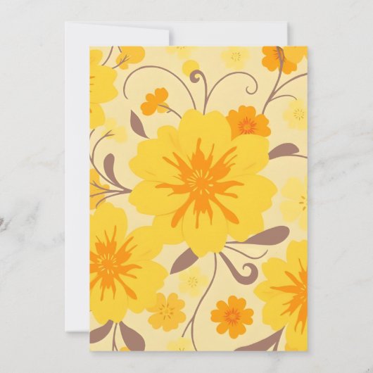 Invitation Fleurs Rétro-Jaune, Orange, Mousse Marron (Dos)