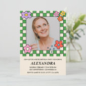 Invitation Fleurs Rétro Photo Groovy 42e anniversaire (Debout devant)