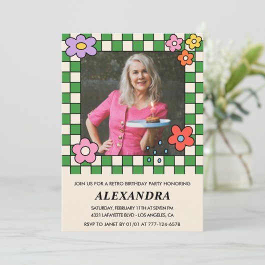 Invitation Fleurs Retro Photo Super 78e anniversaire (Debout devant)
