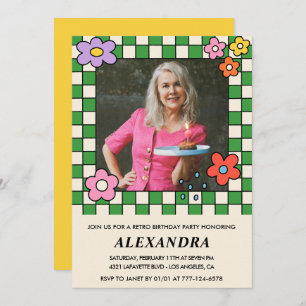 Invitation Fleurs Retro Photo Super 78e anniversaire