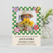 Invitation Fleurs Retro Photo Super 98e anniversaire (Debout devant)