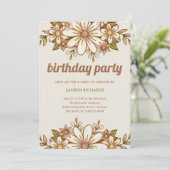 Invitation Fleurs rétro | QR Code fête d'anniversaire (Debout devant)