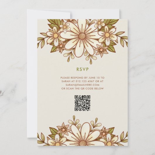 Invitation Fleurs rétro | QR Code fête d'anniversaire (Dos)