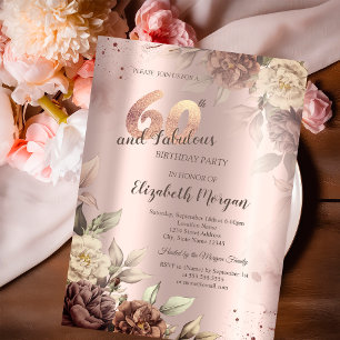 Invitation Fleurs Rétro Rose Gold 60e Anniversaire 