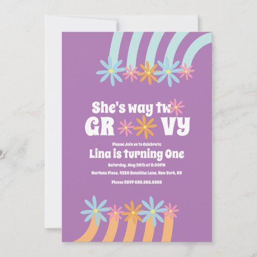 Invitation Fleurs Rétro Way Two Groovy Anniversaire (Devant)
