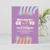 Invitation Fleurs Rétro Way Two Groovy Anniversaire (Debout devant)