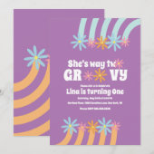 Invitation Fleurs Rétro Way Two Groovy Anniversaire (Devant / Derrière)