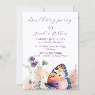 Invitation Fleurs romantiques et papillon Anniversaire Invita