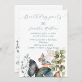 Invitation Fleurs romantiques et papillon Anniversaire Invita (Devant / Derrière)