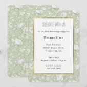 Invitation Fleurs romantiques vertes et blanches pour anniver (Devant / Derrière)