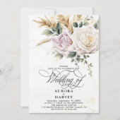 Invitation Fleurs Rose aquarelle Elégant Mariage chic (Devant)
