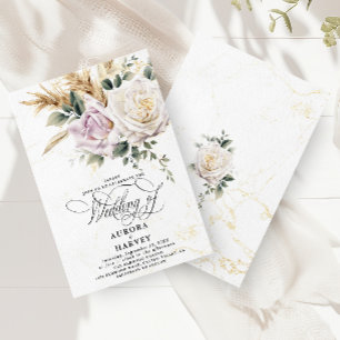 Invitation Fleurs Rose aquarelle Elégant Mariage chic
