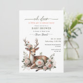 Invitation Fleurs rose aquarelle oh cerf baby shower  (Debout devant)