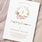 Invitation fleurs rose beige | Première sainte communion
