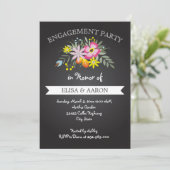 Invitation Fleurs rose Chalkboard mariage fiançailles (Debout devant)