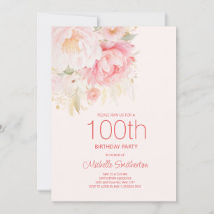 Invitation Fleurs Rose Clair 100e Anniversaire