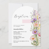 Invitation Fleurs rose croix fille Arche de baptême (Devant)