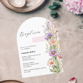 Invitation Fleurs rose croix fille Arche de baptême
