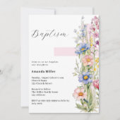 Invitation Fleurs rose croix fille Baptême (Devant)