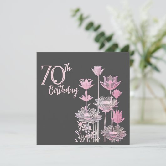Invitation Fleurs rose dentelle, Anniversaire gris mou (Debout devant)