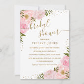 Invitation Fleurs rose doré aquarelle douche de mariage (Devant)