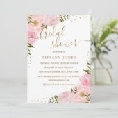 Invitation Fleurs rose doré aquarelle douche de mariage (Debout devant)