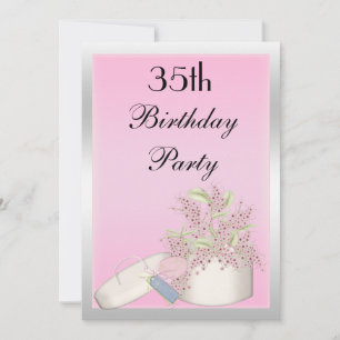 Invitation Fleurs rose et argent 35e anniversaire