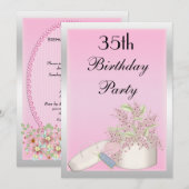 Invitation Fleurs rose et argent 35e anniversaire (Devant / Derrière)