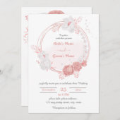 Invitation fleurs rose et blanche mariage de couronne botaniq (Devant / Derrière)