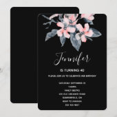 Invitation Fleurs rose et gris Aquarelle classique Anniversai (Devant / Derrière)