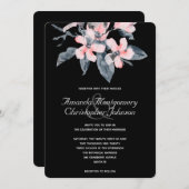Invitation Fleurs rose et gris Mariage Aquarelle classique (Devant / Derrière)